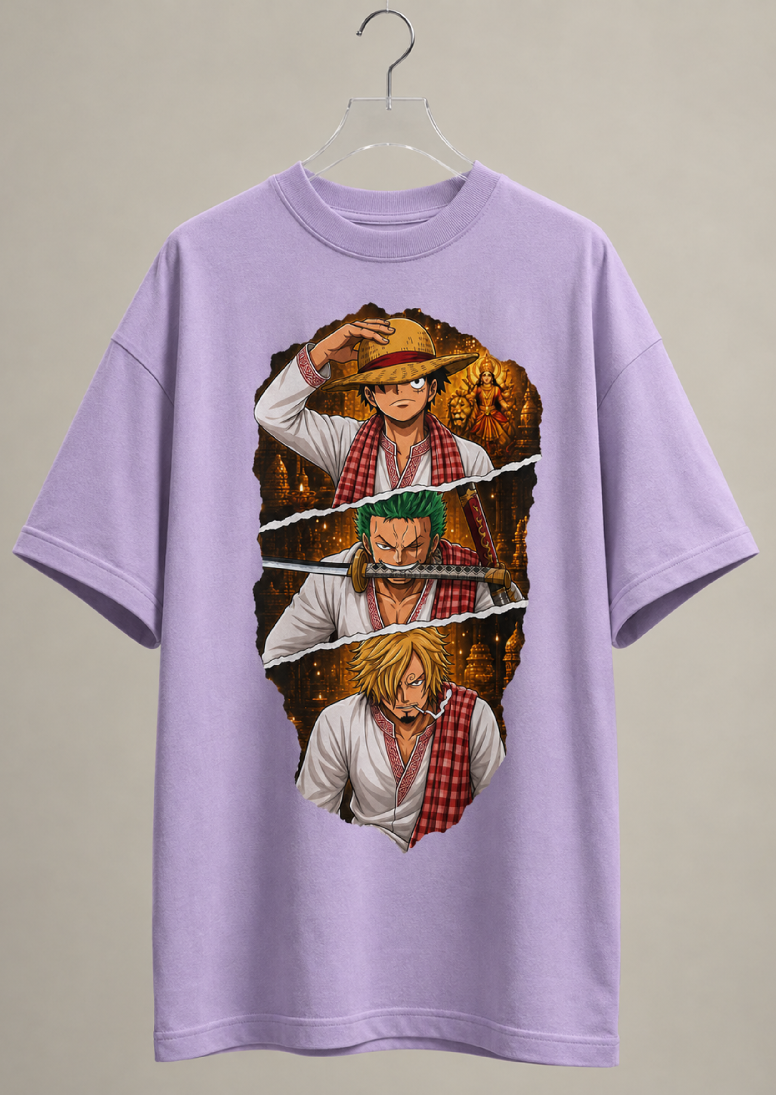 One Piece Durga Temple Torn Poster Oversized T-Shirt